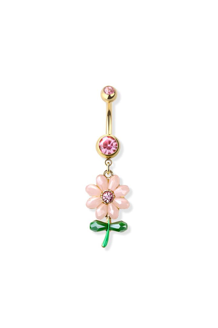 14G Surgical Steel Daisy Flower Dangle 3/8" (10MM) Belly Ring